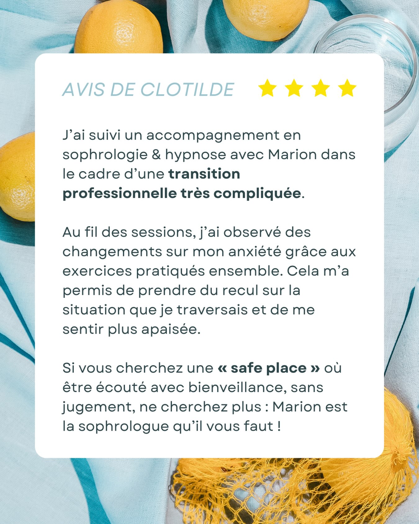 Vous offrir une « safe place » en séance est ce qui me tient le plus à coeur. Merci pour tes mots Clotilde ❤️